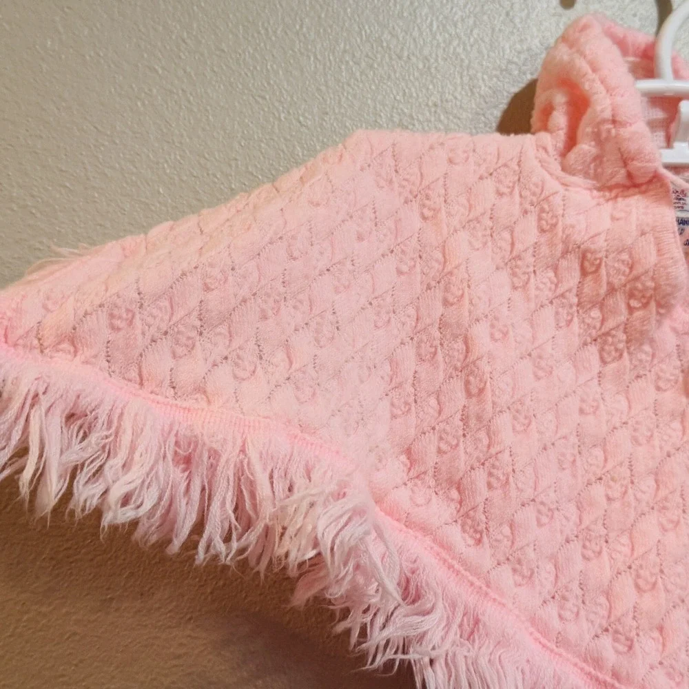 Blue Bird Toddler Pink Sweater Fringed Poncho Cape‎ Vintage 70s
